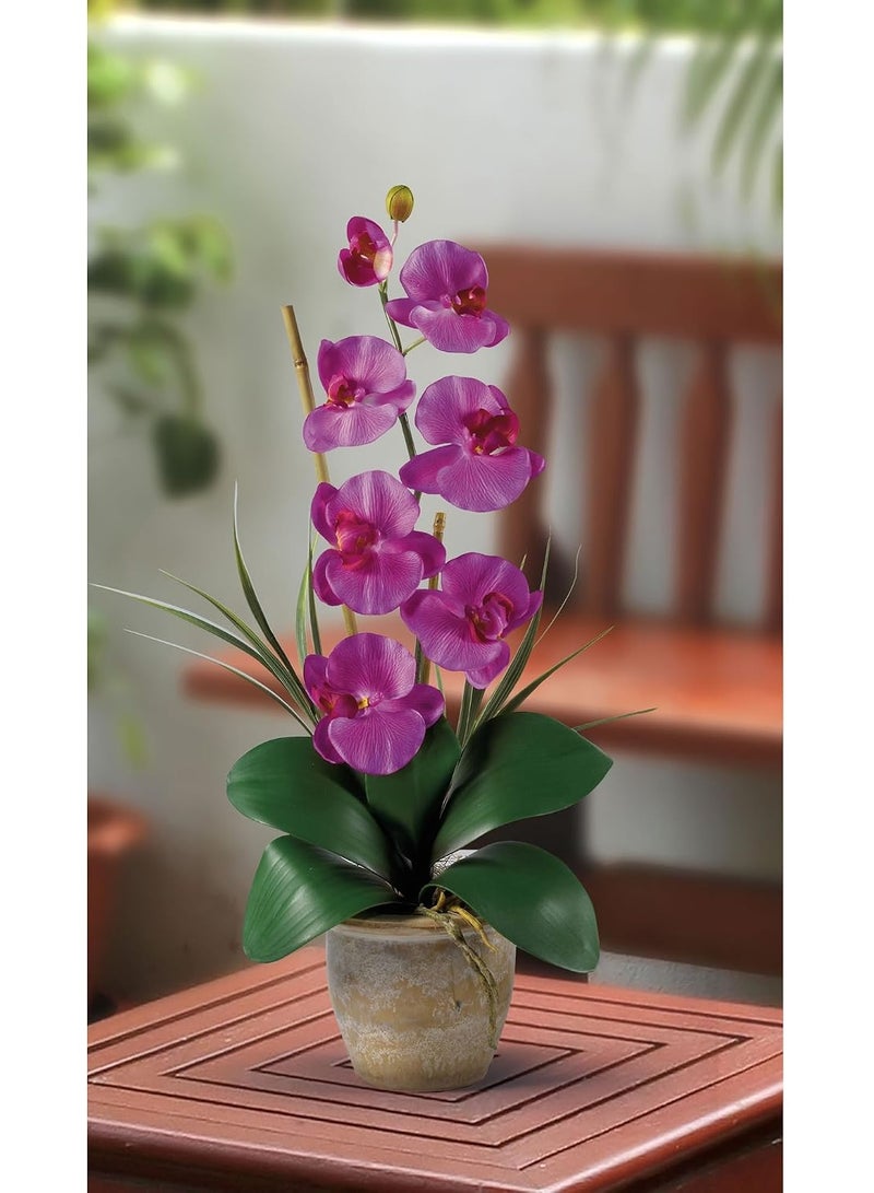 LATIFA Nearly Natural Handmade Premium Phalaenopsis Silk Orchid Flower Arrangement with Ceramic Vase, Purple - Image 2