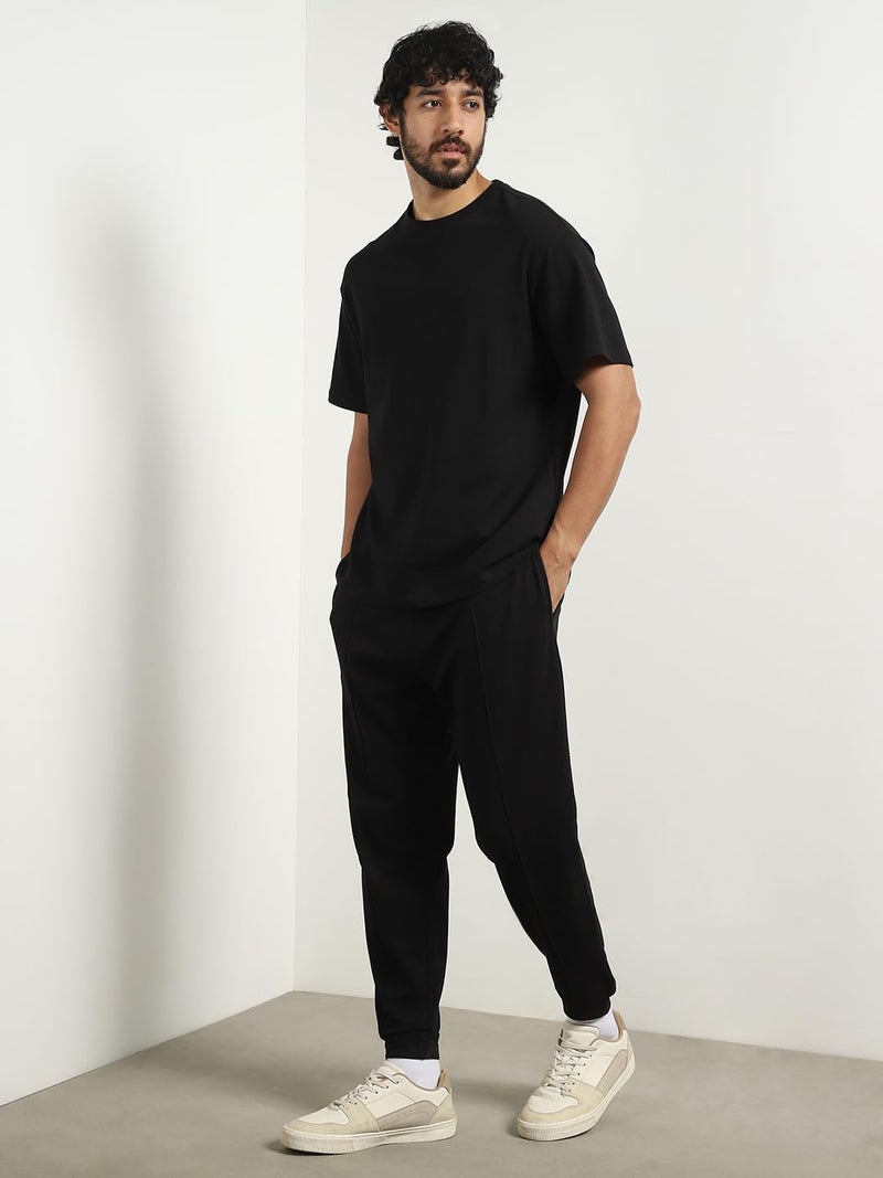 NOBERO Men Cotton Blend Solid Moses Black Oversized T-Shirt & Joggers Co Ord Set(1M-Lwcs-R0079-Bl5_Black_Xl) - Image 5