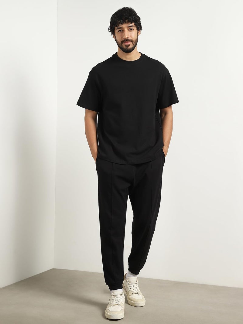 NOBERO Men Cotton Blend Solid Moses Black Oversized T-Shirt & Joggers Co Ord Set(1M-Lwcs-R0079-Bl5_Black_Xl) - Image 4
