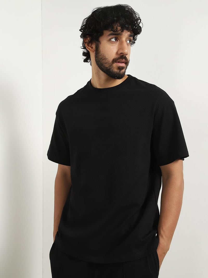NOBERO Men Cotton Blend Solid Moses Black Oversized T-Shirt & Joggers Co Ord Set(1M-Lwcs-R0079-Bl5_Black_Xl) - Image 2