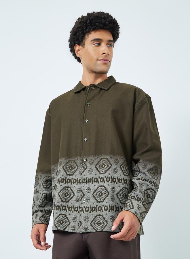 ستايلي قميص قطن بطبعة هندسية قصة واسعة للرجال - Image 3