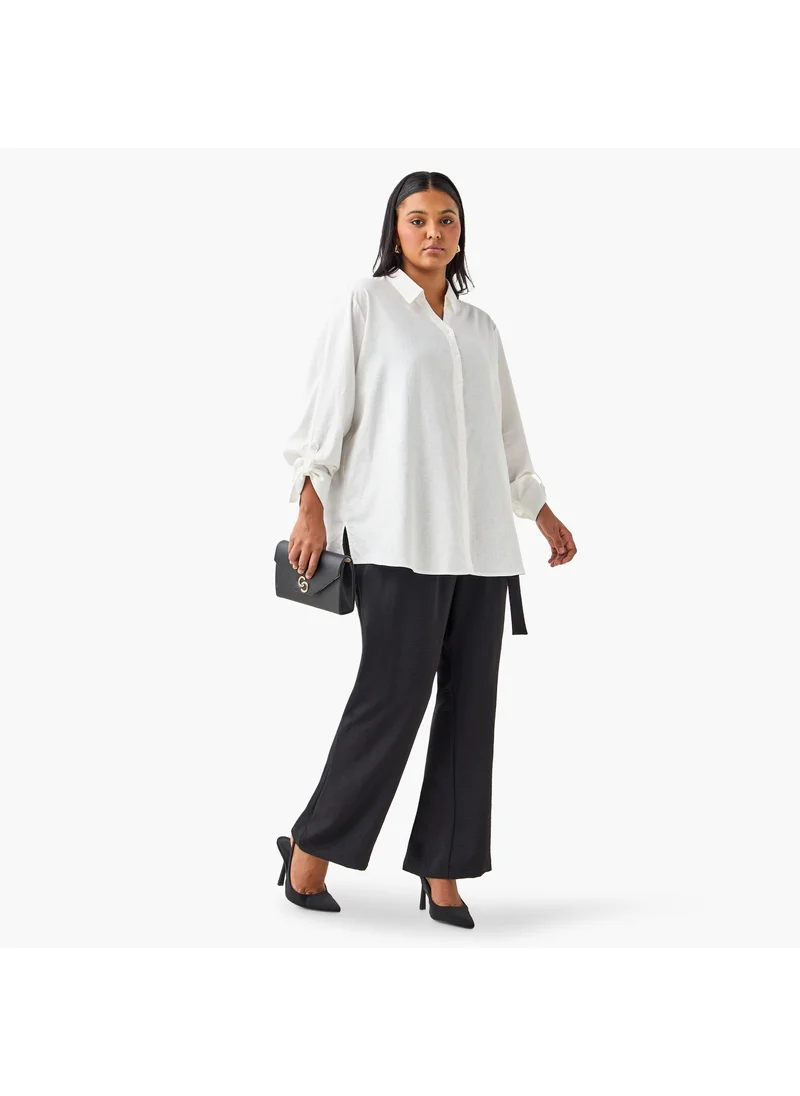  أولا بوبكن Plus Size Ulla Popken Wide Leg Trousers with Tie-Up Waist