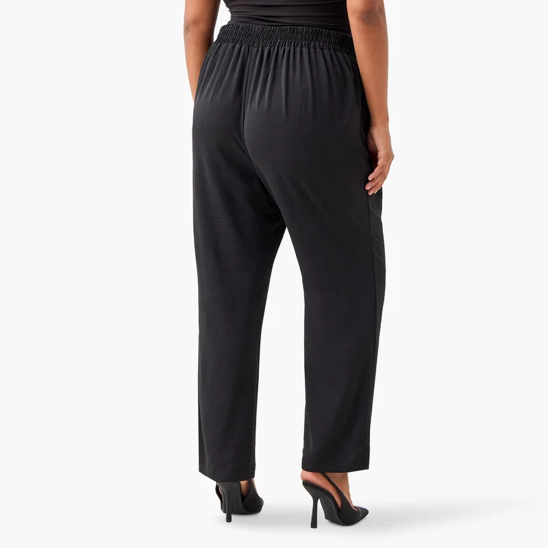 Ulla Popken Plus Size Ulla Popken Wide Leg Trousers with Tie-Up Waist