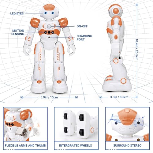 KingsDragon RC Robot Toys for Kids Gesture Sensing Programmable Remote Control Smart Robot for Age 3 4 5 6 7 8 Year Old Boys Girls Birthday Gift PresentOrange - Image 5