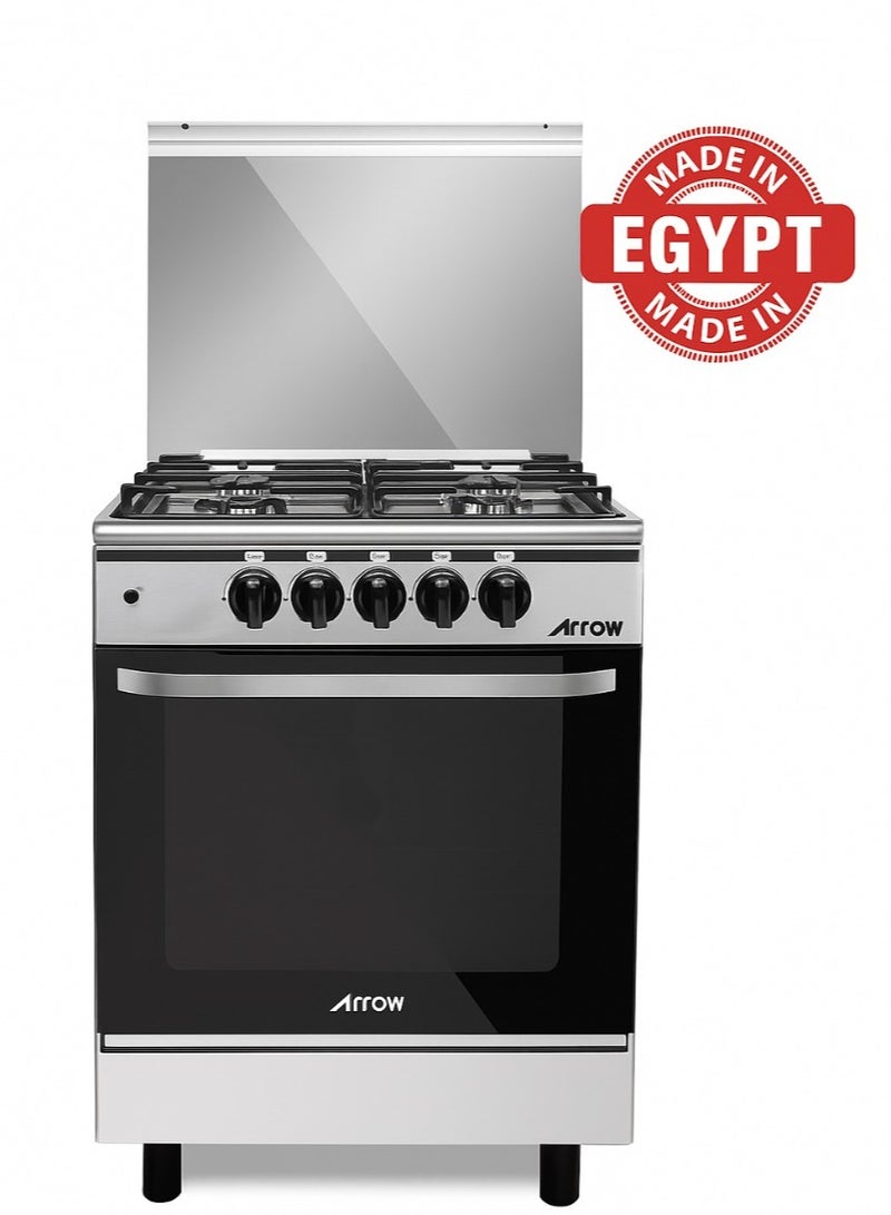 Arrow 55 x 55 cm Freestanding Gas Cooker with Oven & Grill, 4- Burners, Full Safety, Cooling Fan, Cast Iron Pan Support, Stainless Steel Finish, Reel Close Door, - Image 1