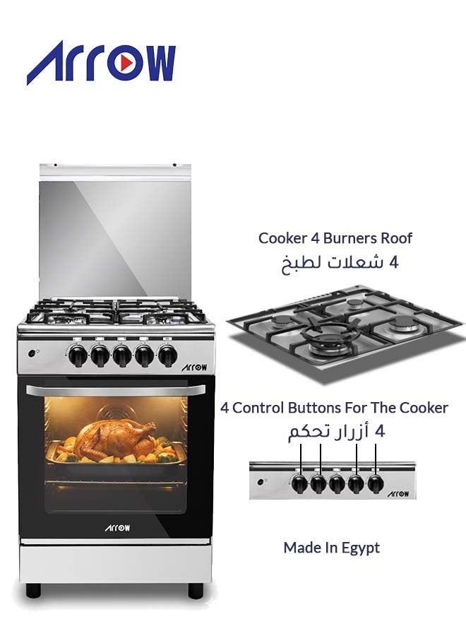 Arrow 55 x 55 cm Freestanding Gas Cooker with Oven & Grill, 4- Burners, Full Safety, Cooling Fan, Cast Iron Pan Support, Stainless Steel Finish, Reel Close Door, - Image 2