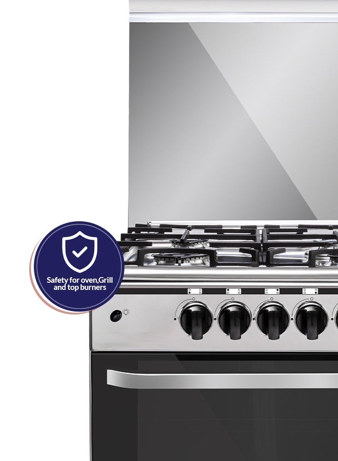 Arrow 55 x 55 cm Freestanding Gas Cooker with Oven & Grill, 4- Burners, Full Safety, Cooling Fan, Cast Iron Pan Support, Stainless Steel Finish, Reel Close Door, - Image 4