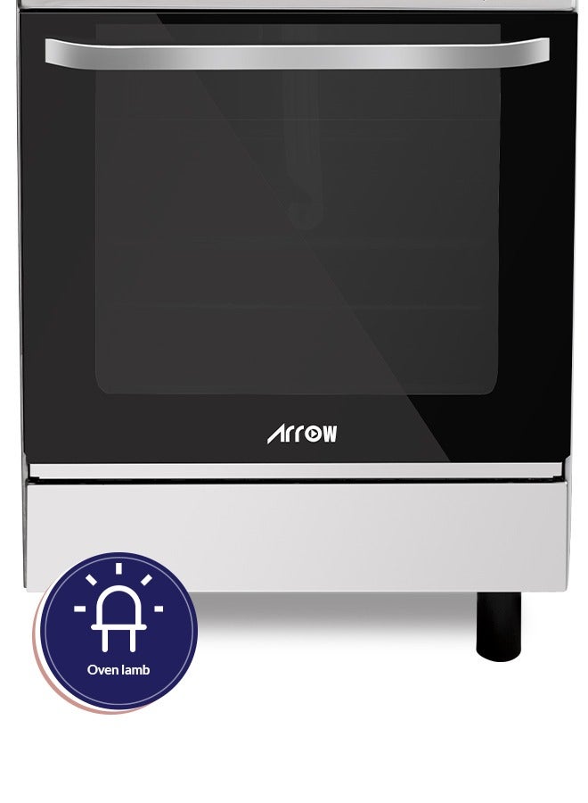 Arrow 55 x 55 cm Freestanding Gas Cooker with Oven & Grill, 4- Burners, Full Safety, Cooling Fan, Cast Iron Pan Support, Stainless Steel Finish, Reel Close Door, - Image 5