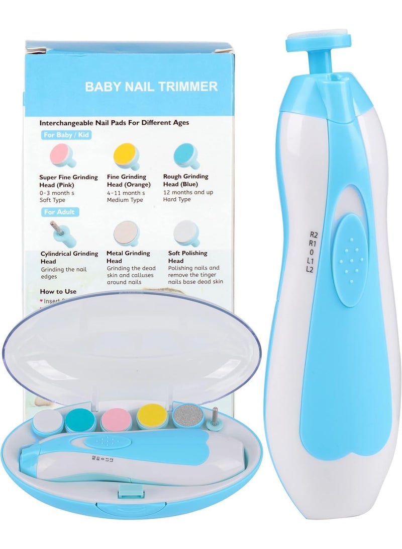 Meetion مقص أظافر كهربائي للأطفال بدون شفرات حادة تؤذي، مجموعة أدوات قص الأظافر، 6 في 1 قاطع آمن لمقص الأظافر للأصابع وأصابع القدمين باللون الأزرق - Image 1
