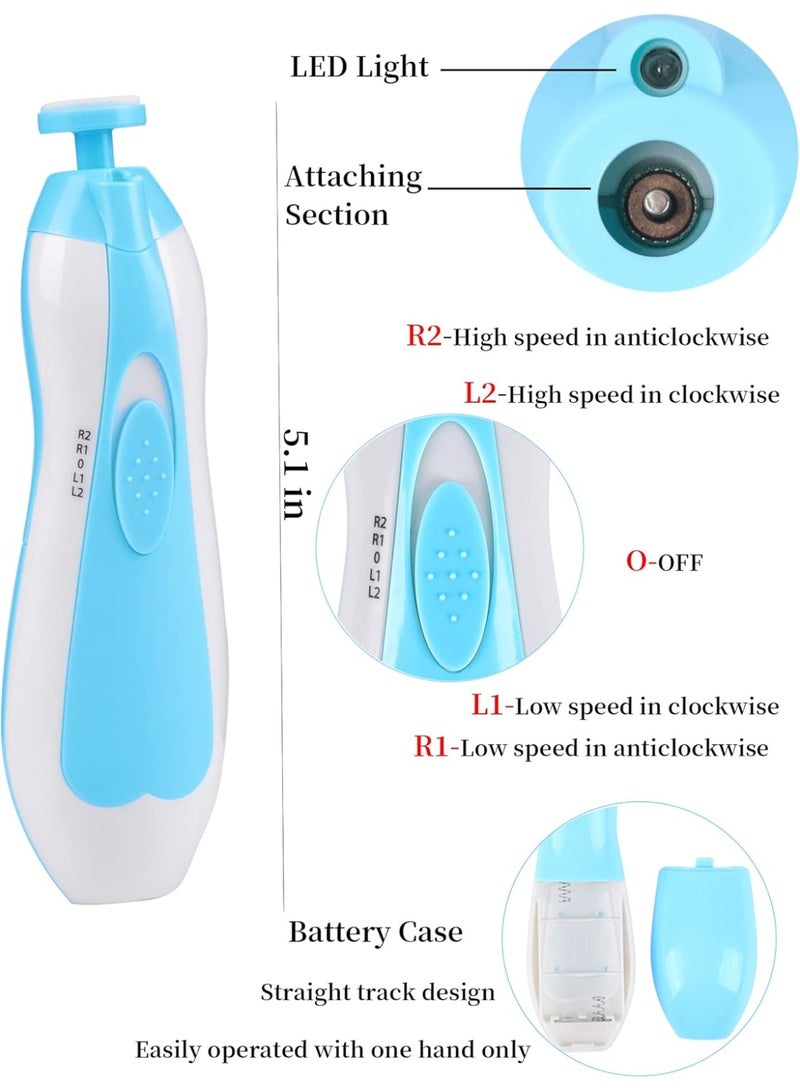Meetion مقص أظافر كهربائي للأطفال بدون شفرات حادة تؤذي، مجموعة أدوات قص الأظافر، 6 في 1 قاطع آمن لمقص الأظافر للأصابع وأصابع القدمين باللون الأزرق - Image 3