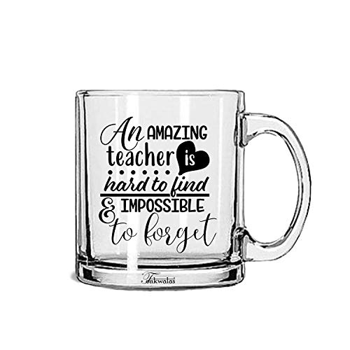 TONKWALAS "an Amazing Teacher is Hard to find and Impossible to Forget Printed Transparent Glass Coffee and Tea Mug- Best Teacher's Day Gift (325ML) - Image 1
