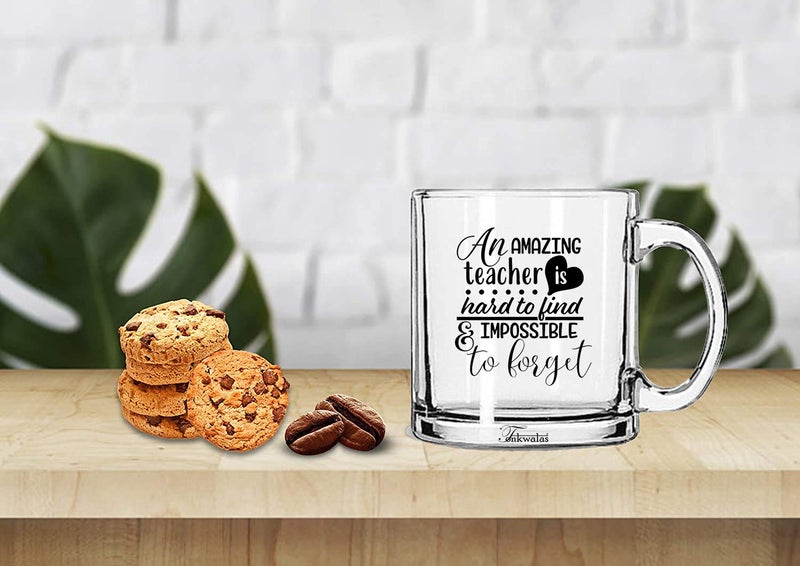 TONKWALAS "an Amazing Teacher is Hard to find and Impossible to Forget Printed Transparent Glass Coffee and Tea Mug- Best Teacher's Day Gift (325ML) - Image 2