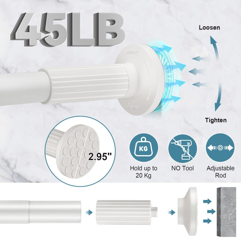ZOCONE Tension Curtain Rod 51-168In(4-14Ft),No Drill Curtain Rods for Window Outdoor Patio,Adjustable Shower Curtain Rod for Bathroom Renter Friendly,Heavy Duty Extra Long Tension Rod Never Rust,White - Image 5