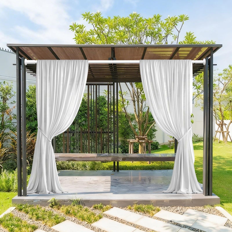 ZOCONE Tension Curtain Rod 51-168In(4-14Ft),No Drill Curtain Rods for Window Outdoor Patio,Adjustable Shower Curtain Rod for Bathroom Renter Friendly,Heavy Duty Extra Long Tension Rod Never Rust,White - Image 2