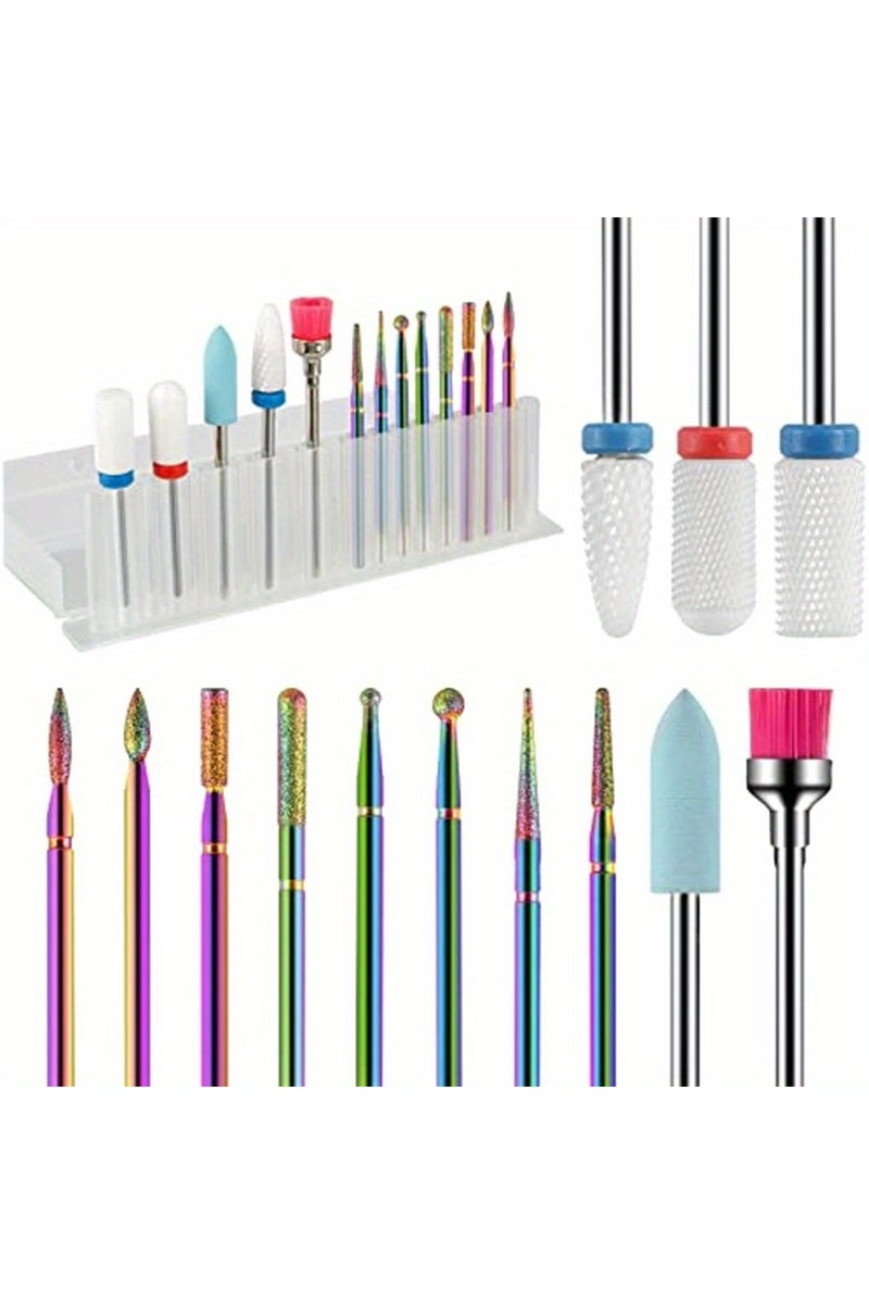 erorex 13pcs 13 pcs Professional Ceramic Nail Drill Bit Set with Box - Electric Manicure Nail File Bit for