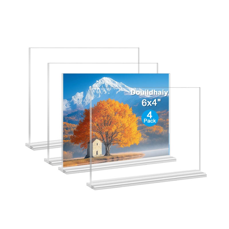 Douildhaiy Acrylic Picture Frame 4x6 inches, 4 Pack Clear Plastic Picture Frames Holder Standing,Double Sided Picture Desktop Display for Photo Home Office - Horizontal - Image 1