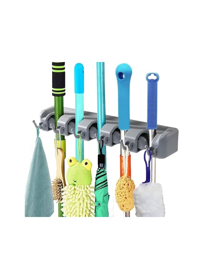 erorex Broom Holder Wall Mounted - Mop and Broom Hanger Holder - Garage Storage Rack & Garden Tool Organizer - 5 Position 6 Hooks for Home, kitchen, Garden, Tools, Garage - Image 2