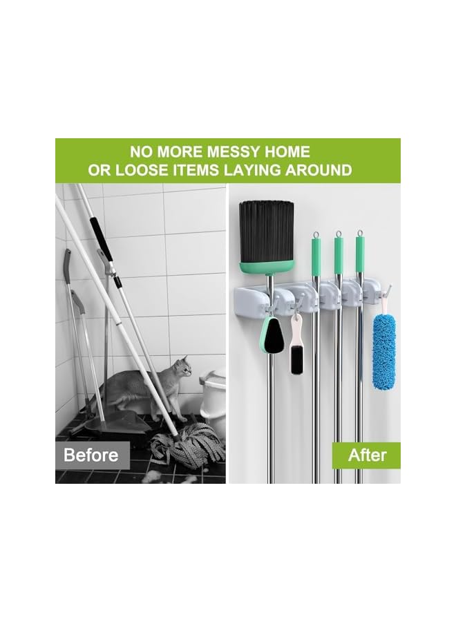 erorex Broom Holder Wall Mounted - Mop and Broom Hanger Holder - Garage Storage Rack & Garden Tool Organizer - 5 Position 6 Hooks for Home, kitchen, Garden, Tools, Garage - Image 5