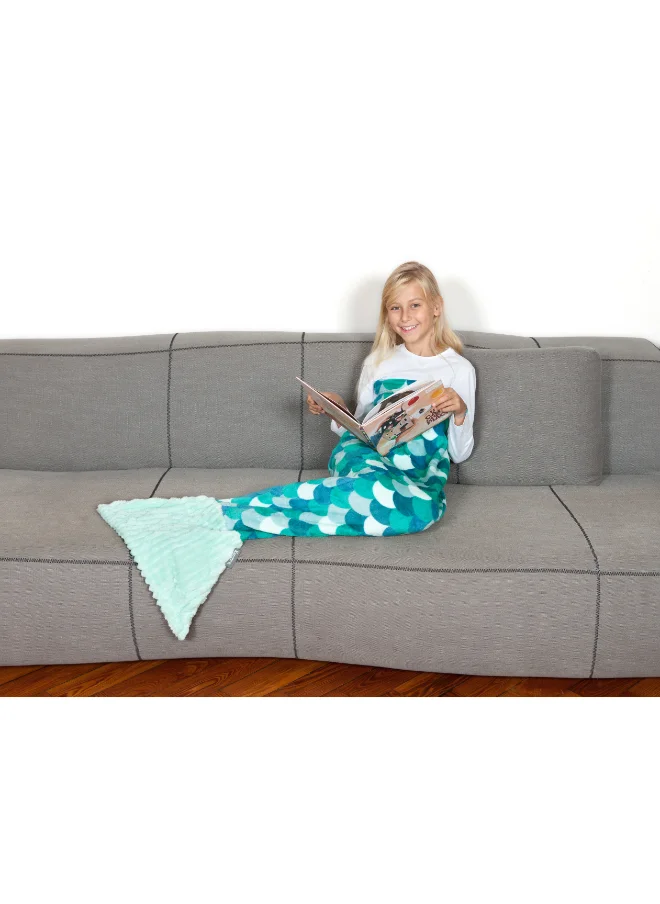 Kanguru Mermaid Tail Blanket | Wearable Fleece Blanket w/ Sirena Tail for Kids, Soft, Comfy, Warm, Fun, Machine Washable, for Kids and Teenagers size 135cm - Turquoise Mermaid