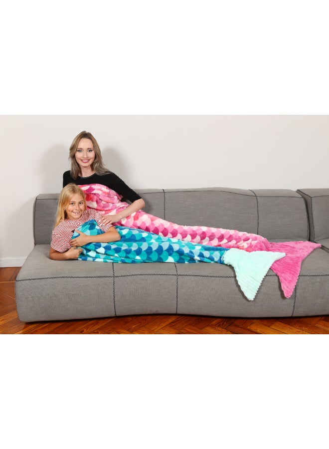 Kanguru Mermaid Tail Blanket | Wearable Fleece Blanket w/ Sirena Tail for Kids, Soft, Comfy, Warm, Fun, Machine Washable, for Kids and Teenagers size 135cm - Turquoise Mermaid  - Image 4