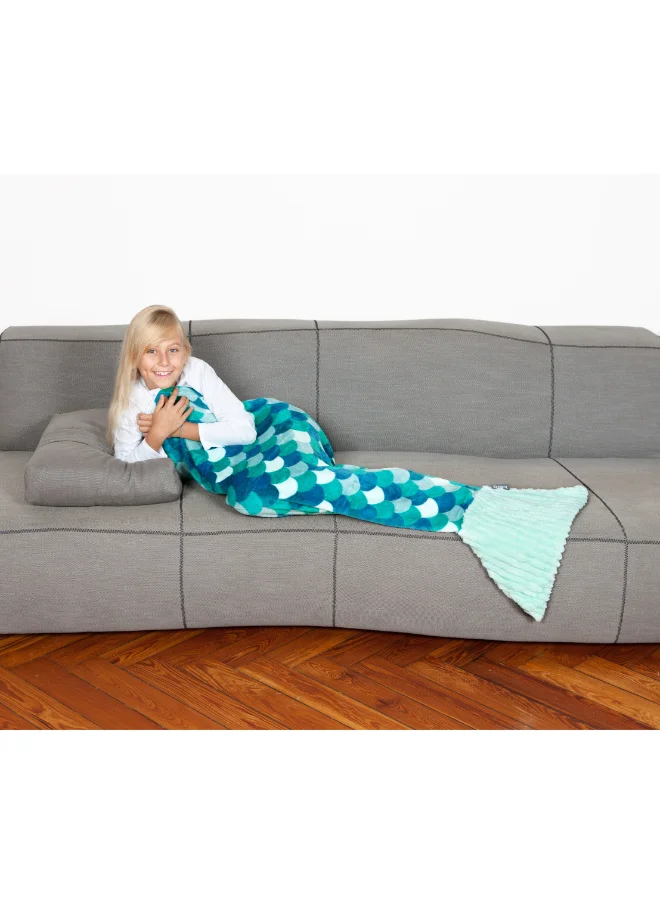 Kanguru Mermaid Tail Blanket | Wearable Fleece Blanket w/ Sirena Tail for Kids, Soft, Comfy, Warm, Fun, Machine Washable, for Kids and Teenagers size 135cm - Turquoise Mermaid