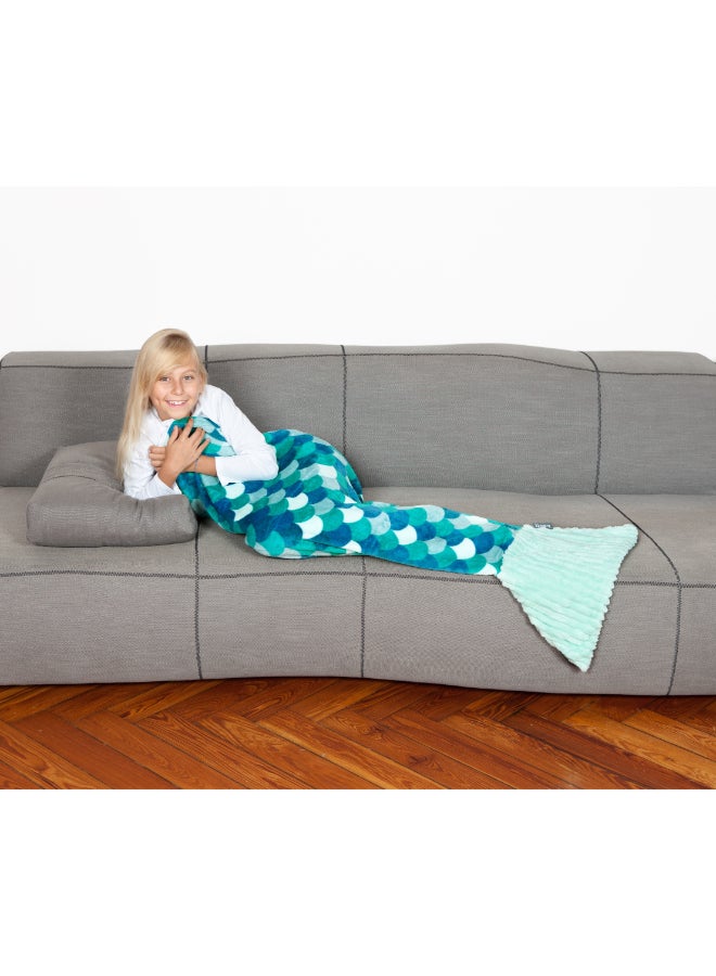 Kanguru Mermaid Tail Blanket | Wearable Fleece Blanket w/ Sirena Tail for Kids, Soft, Comfy, Warm, Fun, Machine Washable, for Kids and Teenagers size 135cm - Turquoise Mermaid  - Image 2