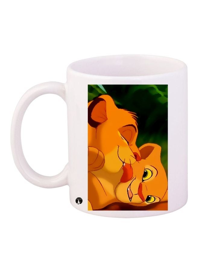 RYN Lion King Printed Coffee Mug White/Brown/Green 11ounce