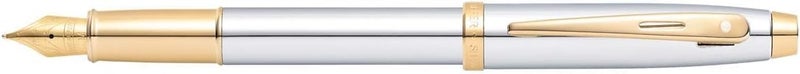 SHEAFFER قلم حبر سائل شيفر 100 كروم مع تفاصيل باللون الذهبي ولقمة متوسطة - Image 1