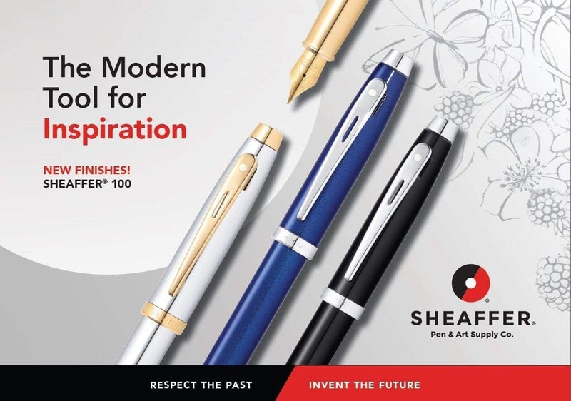 SHEAFFER قلم حبر سائل شيفر 100 كروم مع تفاصيل باللون الذهبي ولقمة متوسطة - Image 5