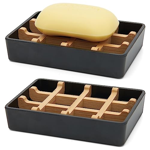 Maqqet Bamboo Soap Dishes for Shower Wooden Soap Bar Holder for Bathroom Soap Tray Easy to Clean, Durable and with Non-Slip Pads(Single White Square) - Image 1