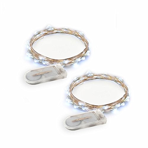 RTGS 2 Sets 20 LEDs Cold White Color String Lights Silver Wire Indoor and Outdoor 6.5 Feet Firefly Starry Fairy Lights Battery Powered for DIY, Christmas, Holidays, Party, Bedroom and Centerpieces - Image 1