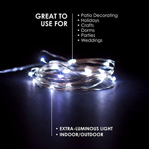 RTGS 2 Sets 20 LEDs Cold White Color String Lights Silver Wire Indoor and Outdoor 6.5 Feet Firefly Starry Fairy Lights Battery Powered for DIY, Christmas, Holidays, Party, Bedroom and Centerpieces - Image 5