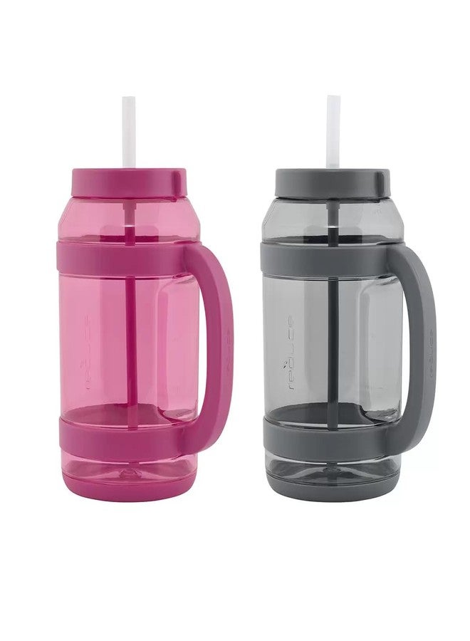 Reduce WaterDay, Spill-Proof Silicone Straws, 80oz Capacity, 2-pack (Pink & Grey) - Image 1