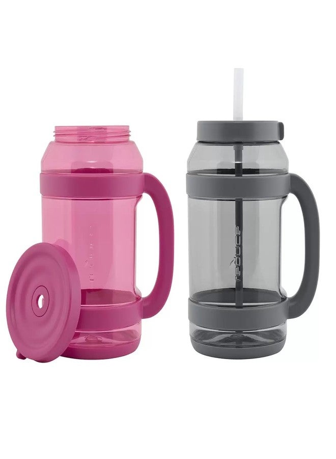 Reduce WaterDay, Spill-Proof Silicone Straws, 80oz Capacity, 2-pack (Pink & Grey) - Image 2