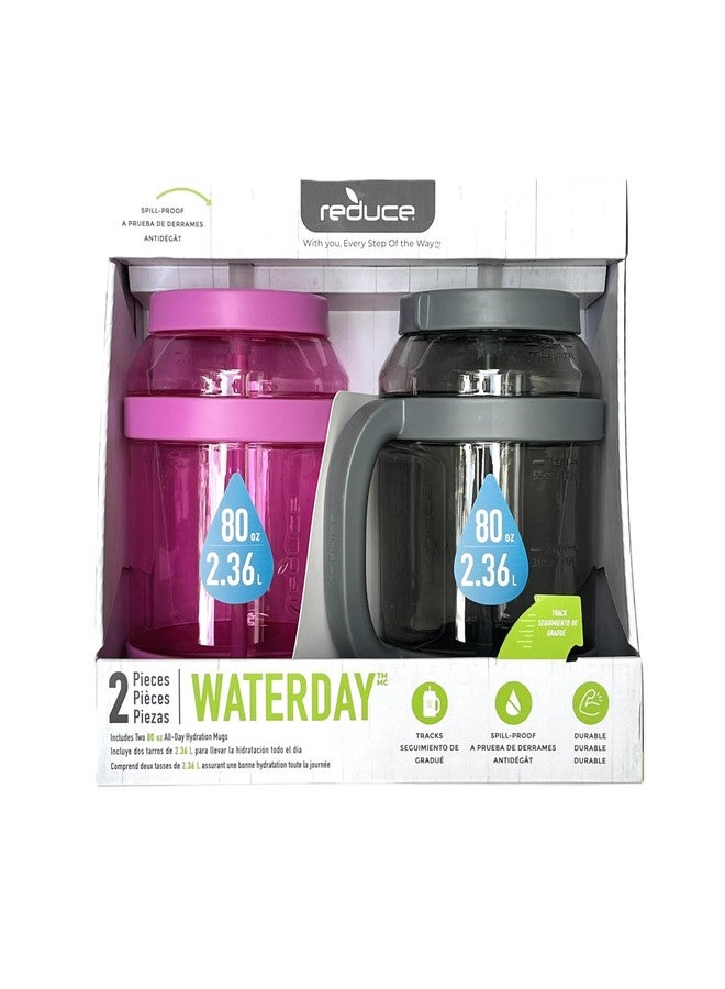 Reduce WaterDay, Spill-Proof Silicone Straws, 80oz Capacity, 2-pack (Pink & Grey) - Image 3