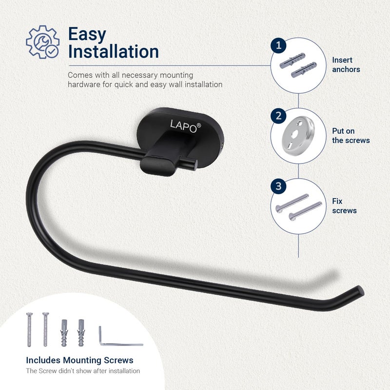 LAPO 304 Stainless Steel Towel Holder & Ring - Towel Stand- Durable, Rust-Resistant, Wall-Mounted for Bathroom | Kitchen | Wash Area, Black Finish - Pack of 1 pc (kik Series) - Image 4