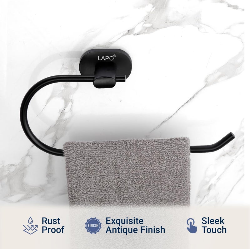 LAPO 304 Stainless Steel Towel Holder & Ring - Towel Stand- Durable, Rust-Resistant, Wall-Mounted for Bathroom | Kitchen | Wash Area, Black Finish - Pack of 1 pc (kik Series) - Image 5