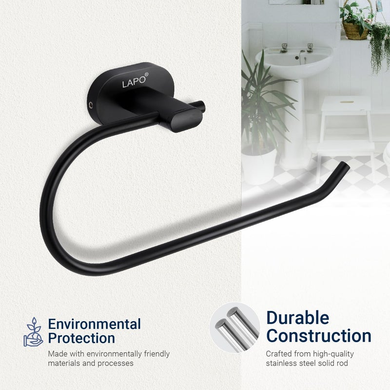 LAPO 304 Stainless Steel Towel Holder & Ring - Towel Stand- Durable, Rust-Resistant, Wall-Mounted for Bathroom | Kitchen | Wash Area, Black Finish - Pack of 1 pc (kik Series) - Image 2