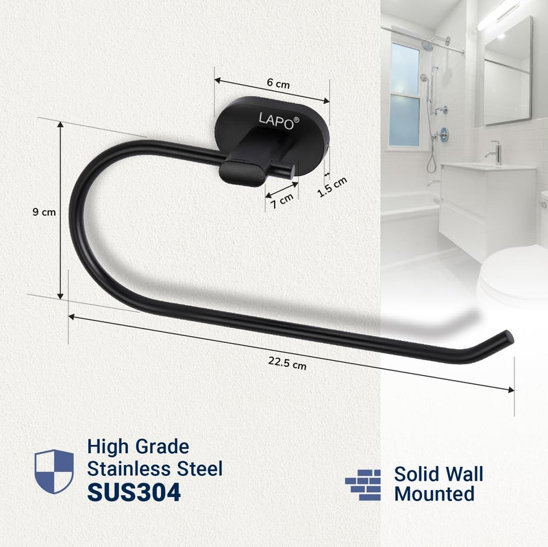 LAPO 304 Stainless Steel Towel Holder & Ring - Towel Stand- Durable, Rust-Resistant, Wall-Mounted for Bathroom | Kitchen | Wash Area, Black Finish - Pack of 1 pc (kik Series) - Image 3