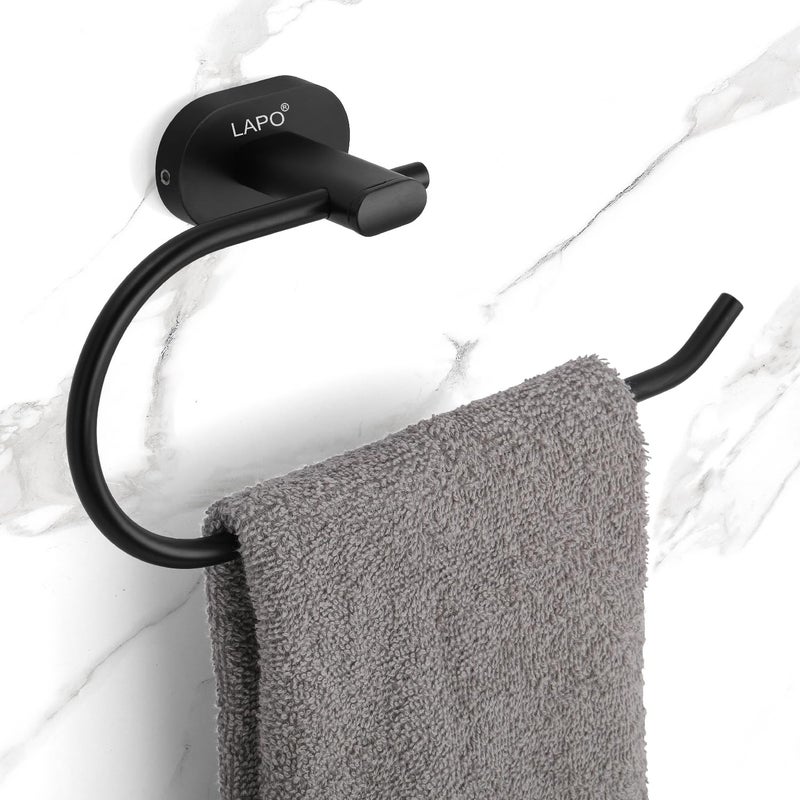LAPO 304 Stainless Steel Towel Holder & Ring - Towel Stand- Durable, Rust-Resistant, Wall-Mounted for Bathroom | Kitchen | Wash Area, Black Finish - Pack of 1 pc (kik Series) - Image 1