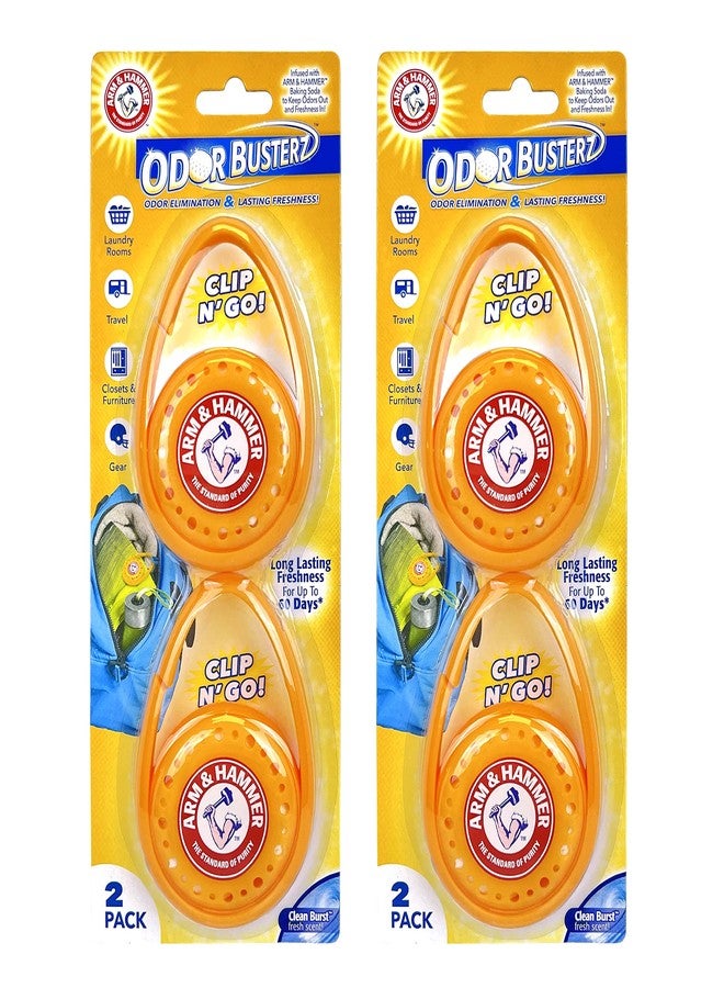 Arm & Hammer OdorBusterz ClipMATE™, Clean Burst, 4 Count – Clip-On Odor Absorber with Baking Soda, Carabiner Clip for Gym Bags, Backpacks & Travel Gear - Image 1