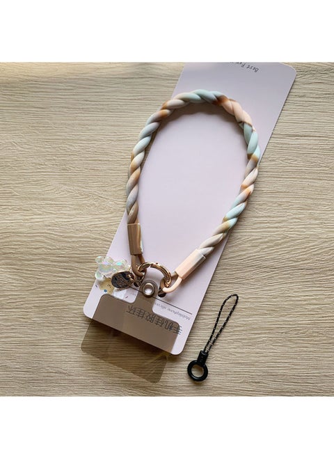 Liquid Silicone Short Mobile Phone Lanyard Portable Anti-lost Hand Rope Hanging Wrist Pendant Wristband Hanging Chain Thick Version Of The Sticker.-Specifications Support Image Upload:2 Khaki Gradient Liquid Silicone Wrist Rope + Luminous Bear + Transparent Black Film