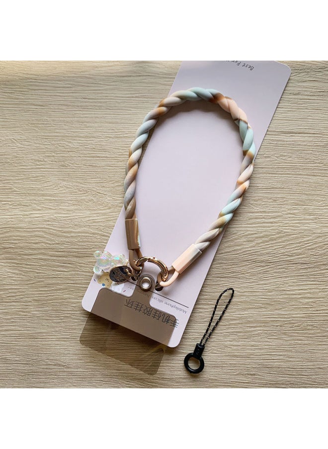 Liquid Silicone Short Mobile Phone Lanyard Portable Anti-lost Hand Rope Hanging Wrist Pendant Wristband Hanging Chain Thick Version Of The Sticker.-Specifications Support Image Upload:2 Khaki Gradient Liquid Silicone Wrist Rope + Luminous Bear + Transparent Black Film