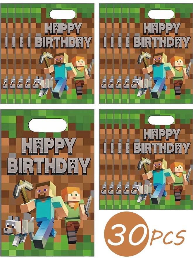 ماين كرافت 30 كيسًا لحفلات أعياد الميلاد بتصميم ماينكرافت، أكياس حلوى وهدايا بتصميم اللعبة، أكياس بلاستيكية للحفلات، هدايا تذكارية لأعياد ميلاد الأطفال (بنات وأولاد). - Image 1
