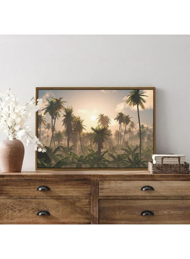 هوم جاليري لوحة فنية جدارية مطبوعة على قماش لأشجار نخيل مورقة على قاعدة سوداء، مقاس 120×80 - Image 4