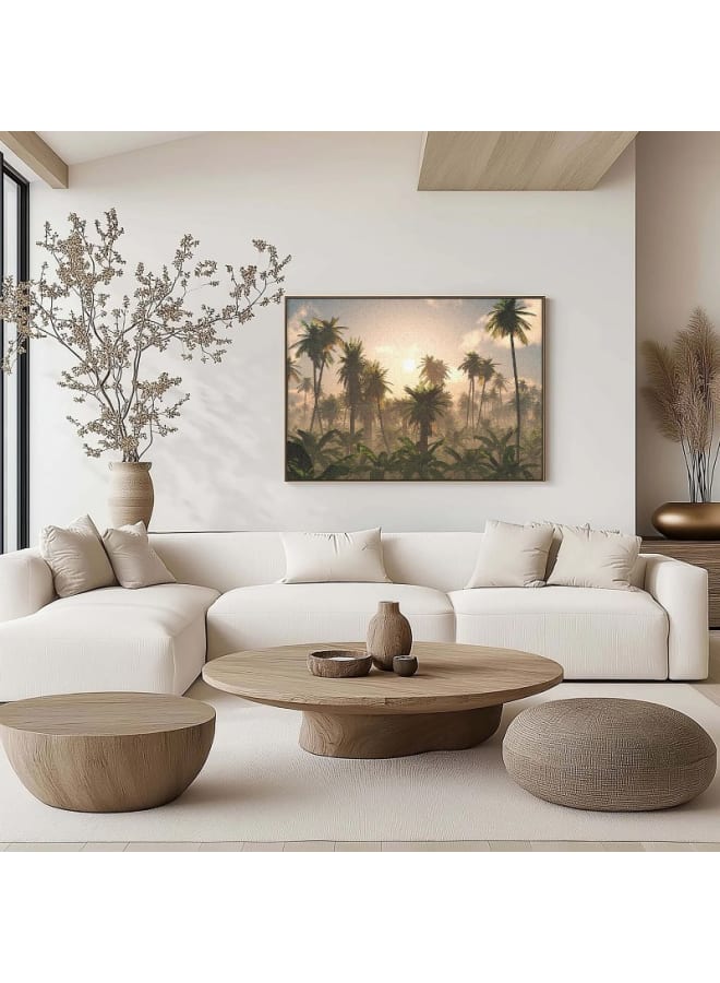 هوم جاليري لوحة فنية جدارية مطبوعة على قماش لأشجار نخيل مورقة على قاعدة سوداء، مقاس 120×80 - Image 2