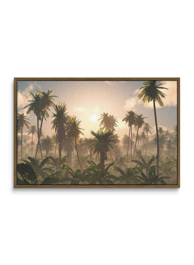 هوم جاليري لوحة فنية جدارية مطبوعة على قماش لأشجار نخيل مورقة على قاعدة سوداء، مقاس 120×80 - Image 3