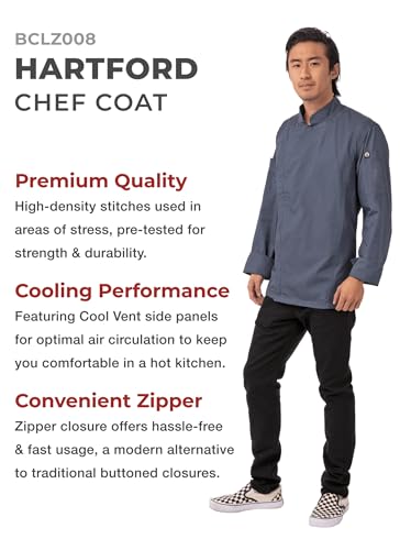 Chef Works Men's Hartford Chef Coat, Blue, Large - Image 2