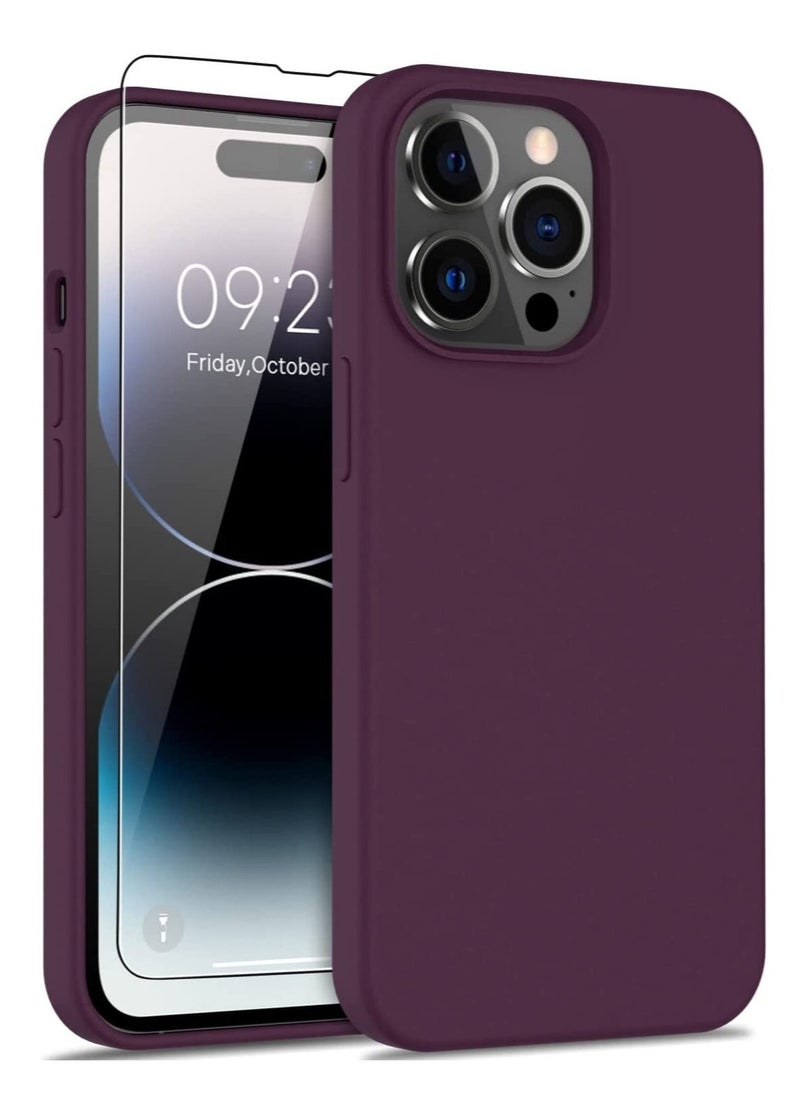 Raxoom iPhone 14 Pro Case with Screen Protector,Soft Flexible Silicone Gel Rubber Bumper Cover for Women Girls,Slim Fit Shockproof Protective Phone Case for iPhone 14 Pro 6.1" Plums Color - Image 1