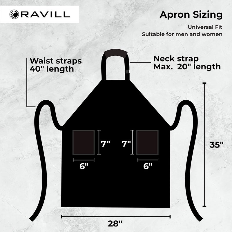 Ravill Waterproof Apron For Men and Women - 2 Pockets - Black - 35" Multi Purpose Work Aprons for Dishwashing, Dog Grooming, Cleaning - Heavy Duty Plastic Dishwasher Apron - Water Resistant Kitchen Apron - Image 2